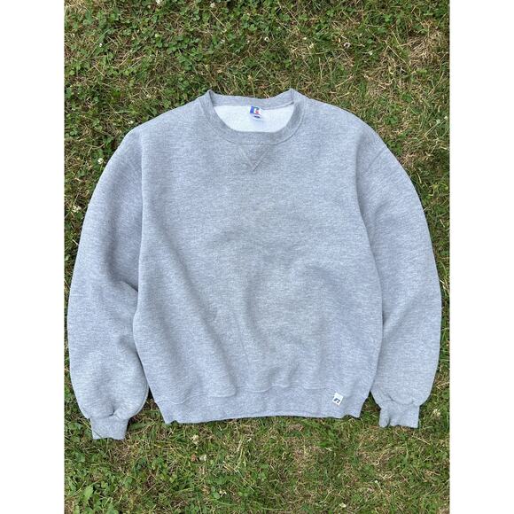Vintage Y2K Russell Crewneck Sweatshirt Heather Grey Blank - Picture 1 of 9
